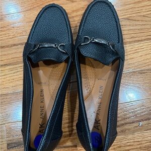 Anne Klein Black Textured Loafers with Silver Horsebit